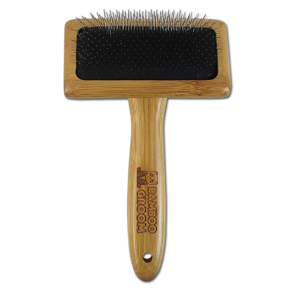 Bamboo Groom Slicker Brush with Stainless Steel Pins karte Medium