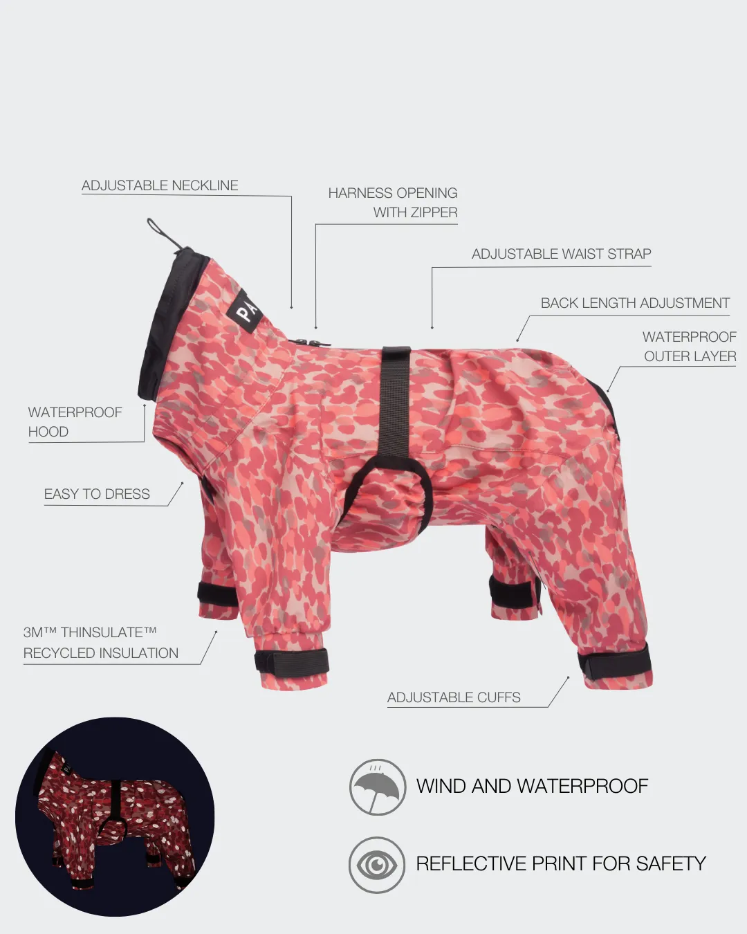 Paikka Rain Suit regndragt til hund Rød