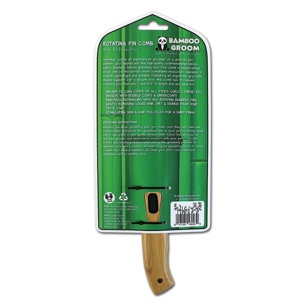 Bamboo Groom Rotating Pin Comb with 31 Rounded Pins kam 31