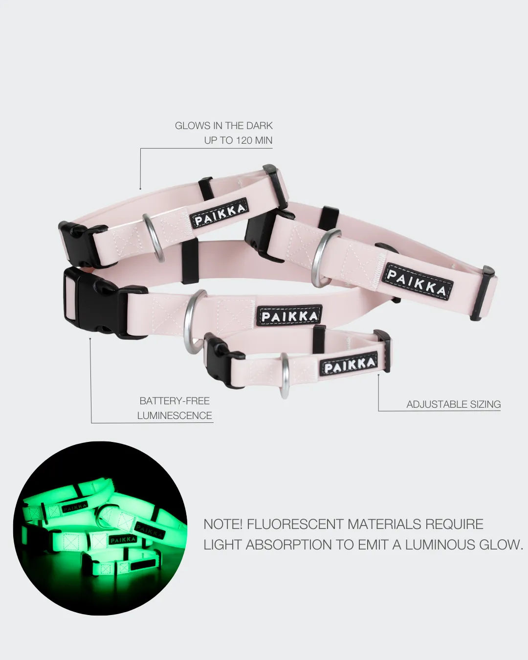 Paikka Glow Collar hundehalsbånd rosa med lys