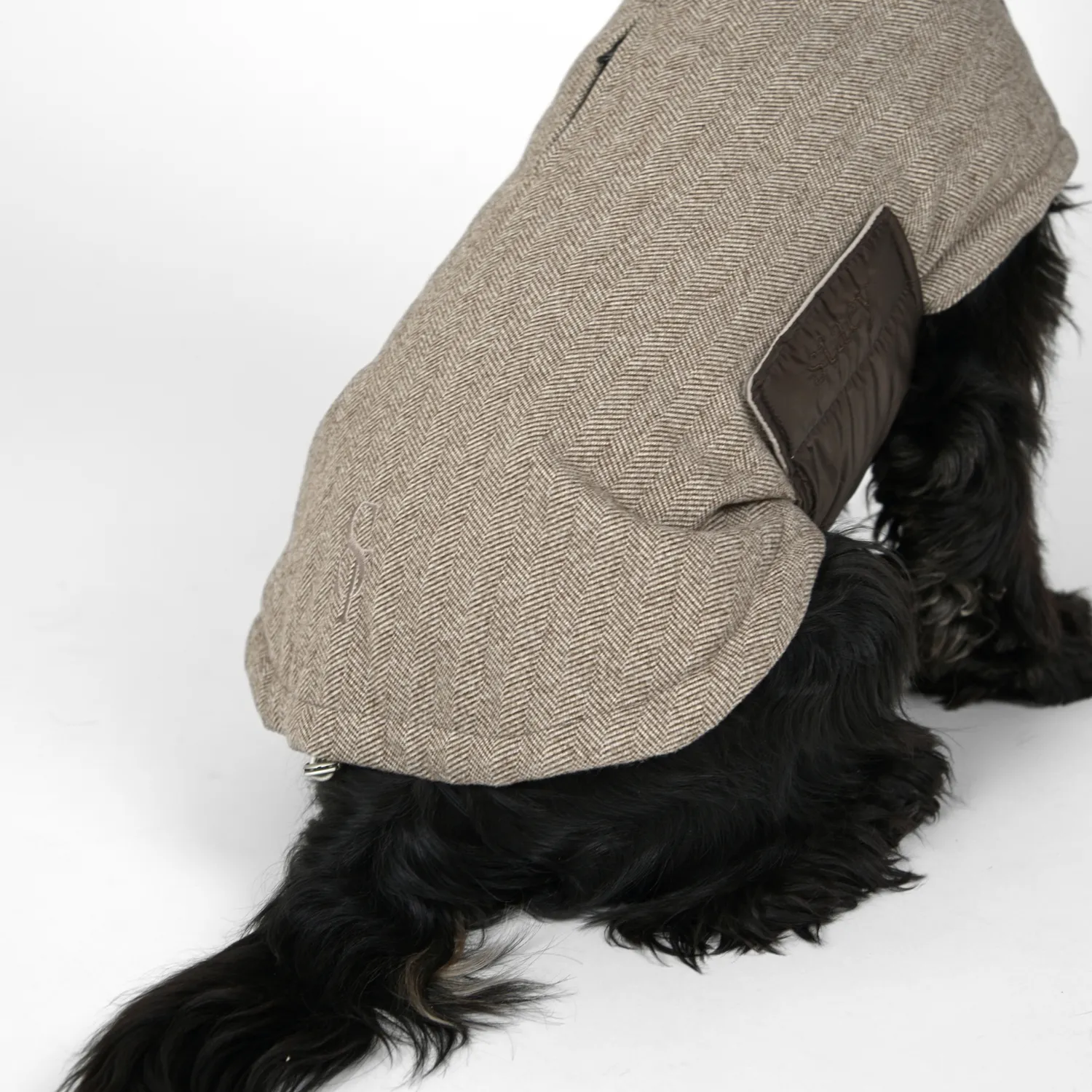 Staey Nora hundefrakke herringbone mocca overgang