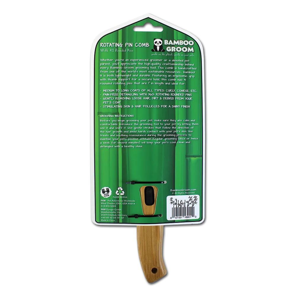Bamboo Groom Rotating Pin Comb with 41 Rounded Pins kam 41