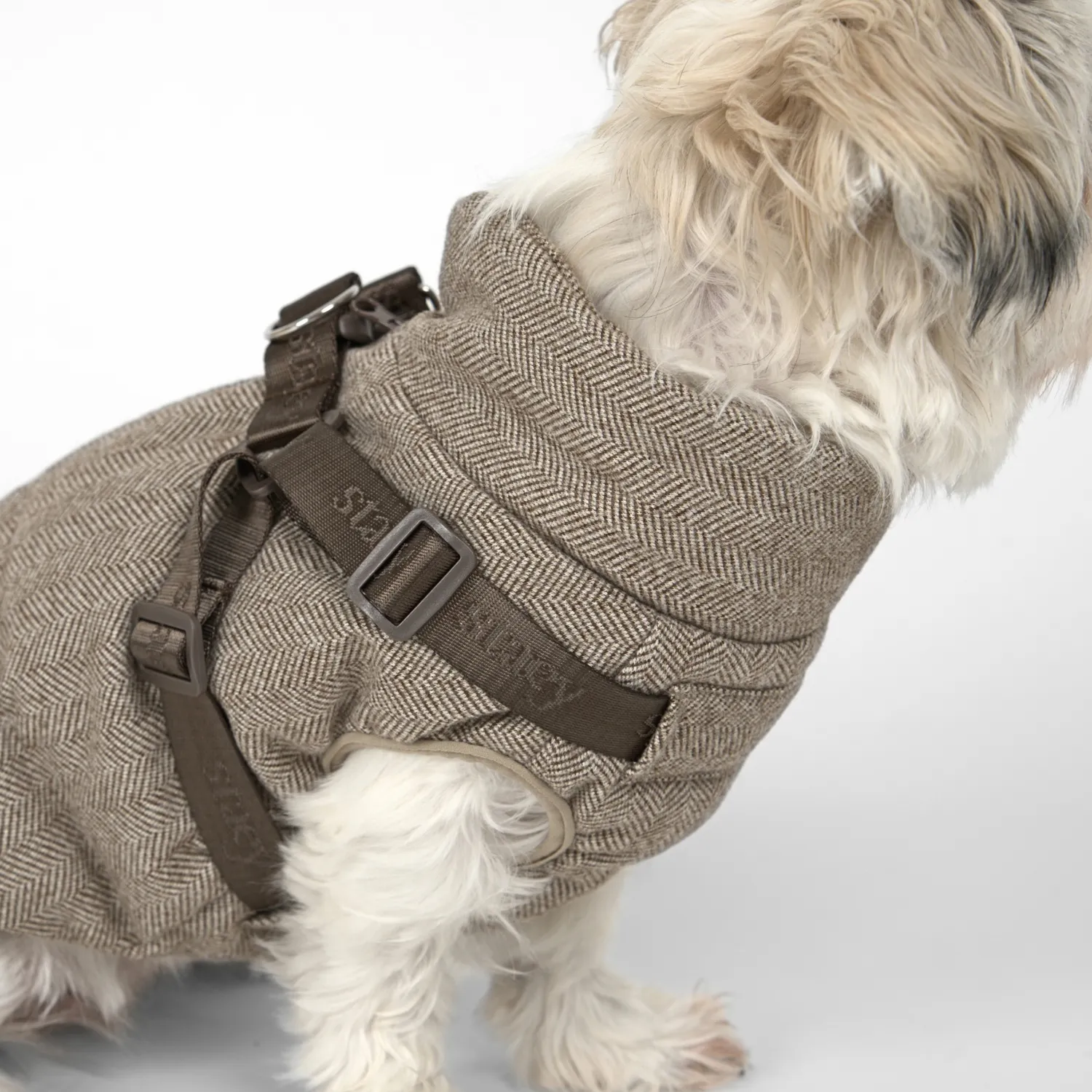 Staey Vera hundefrakke med sele Herringbone Mocca