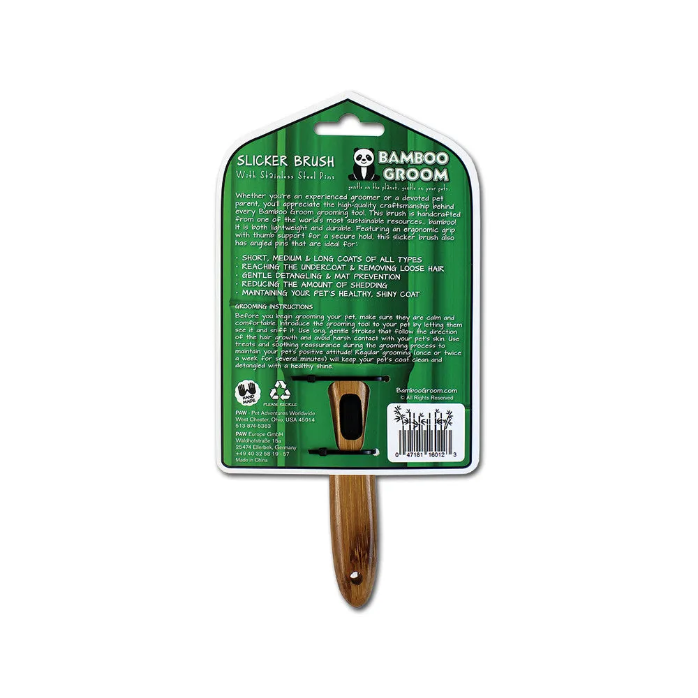 Bamboo Groom Slicker Brush with Stainless Steel Pins karte Medium