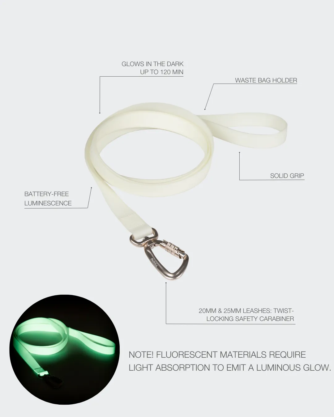 Paikka Glow hundesnor neon 180 cm selvlysende