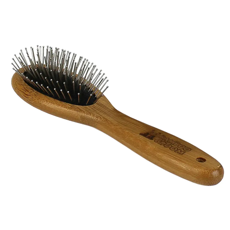 Bamboo Groom oval pinbørste Small Medium stål