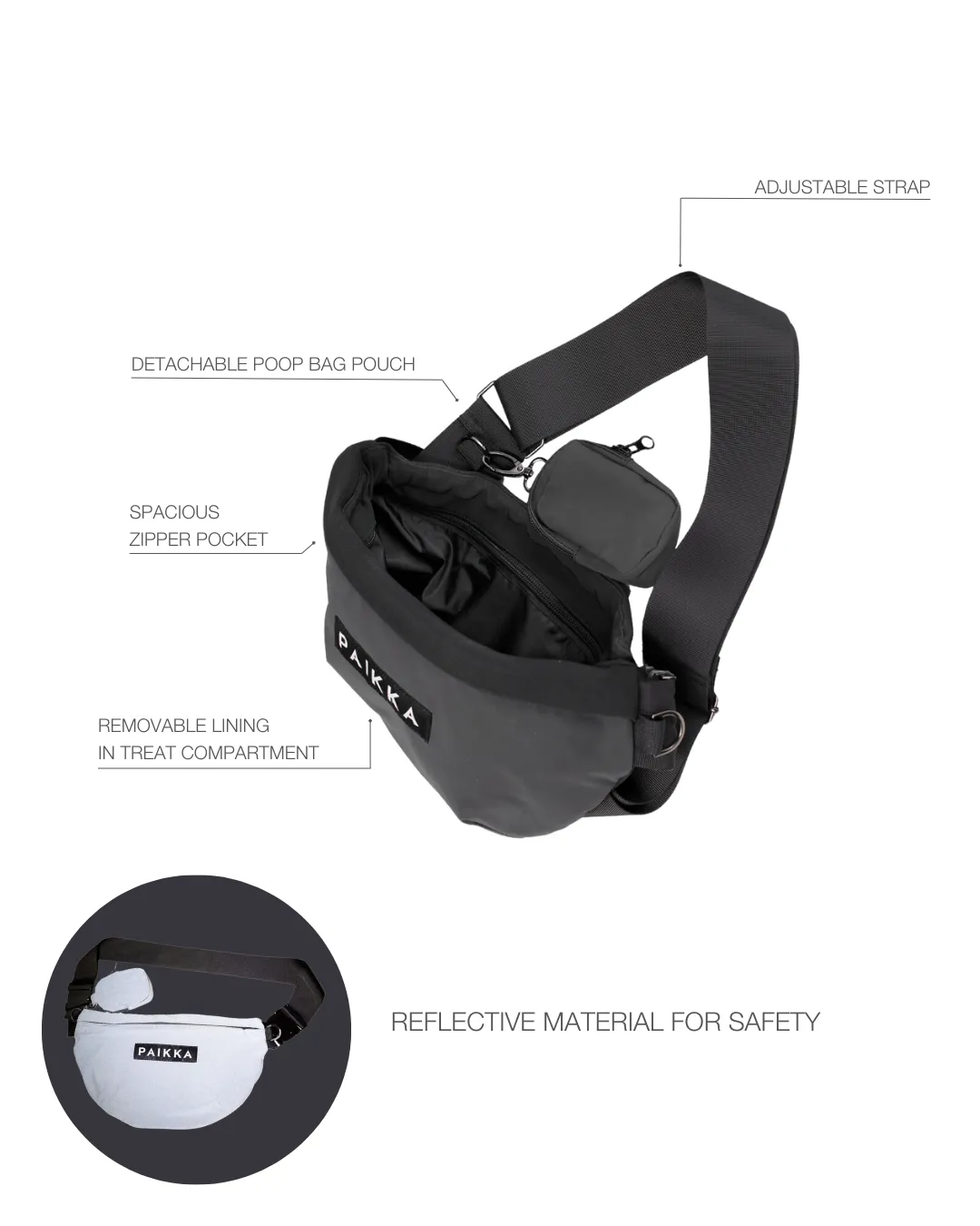 Paikka Visibility Treat Bag godbidstaske sort reflekterende