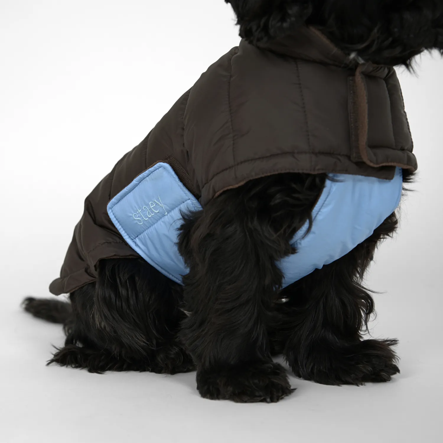 Staey Nora hundefrakke Espresso/Sky Blue varm vinter