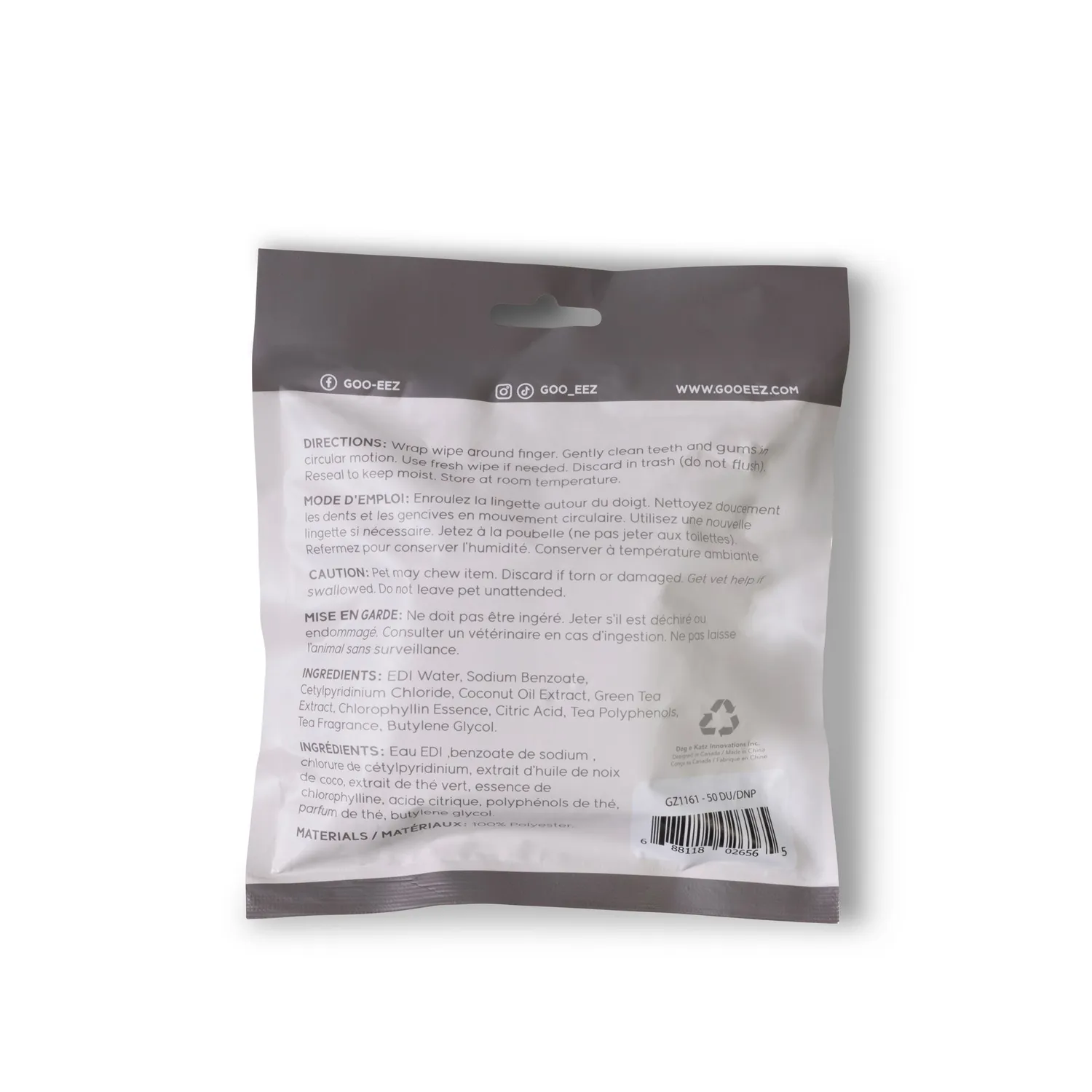 Goo-eez Dual-Action tandservietter til hund 50 stk finger