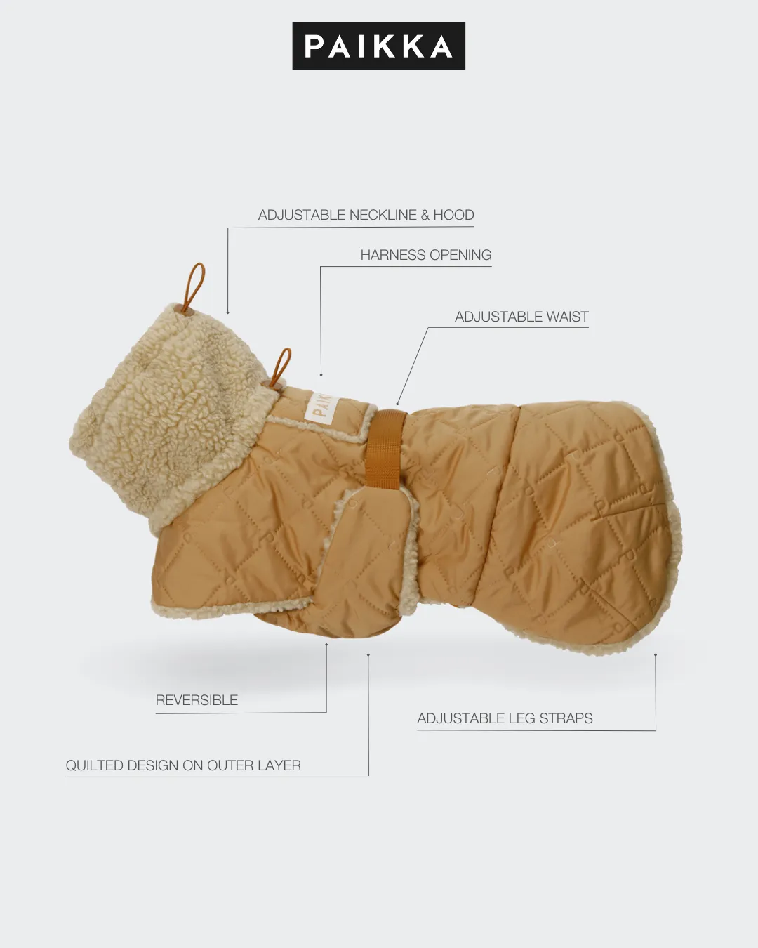 Paikka Quilted Sherpa vinterjakke camel genbrug