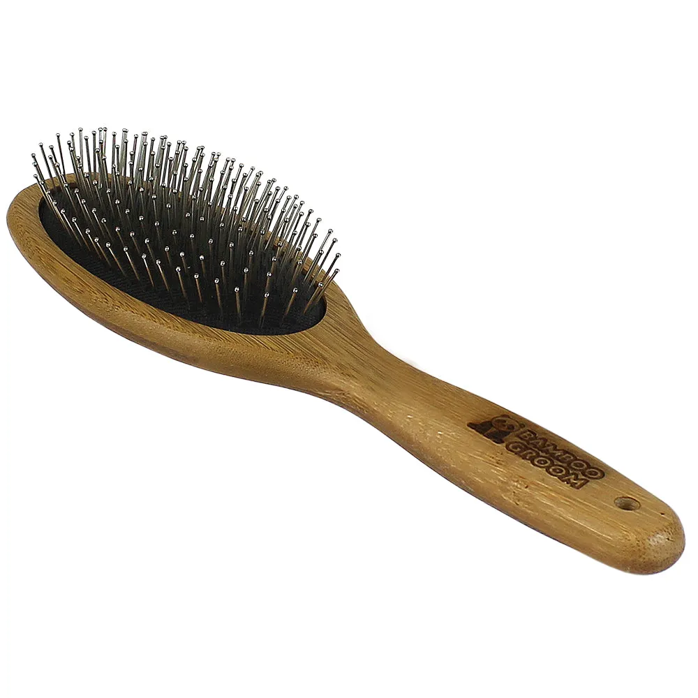 Bamboo Groom oval pinbørste Small Medium stål