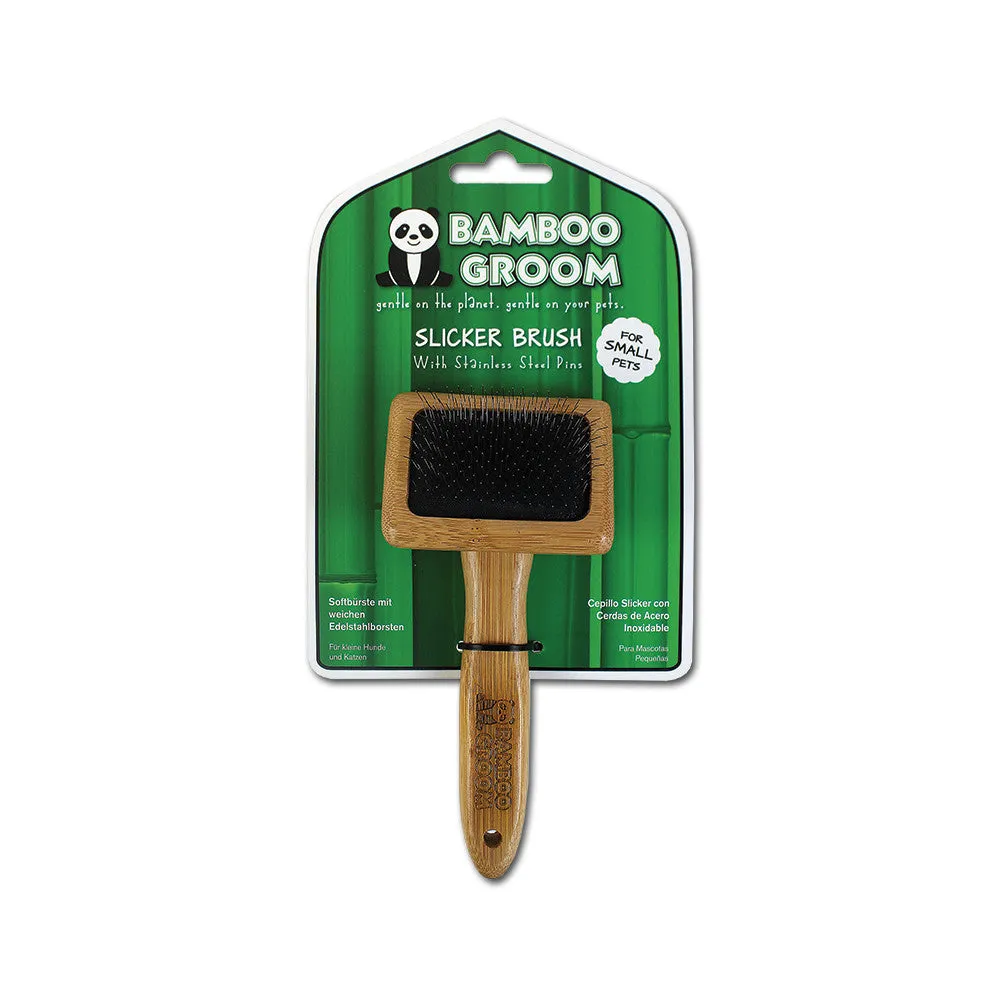 Bamboo Groom Slicker Brush with Stainless Steel Pins karte Medium