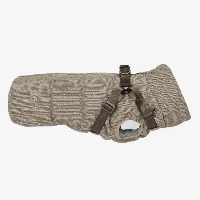 Staey Vera hundefrakke med sele Herringbone Mocca