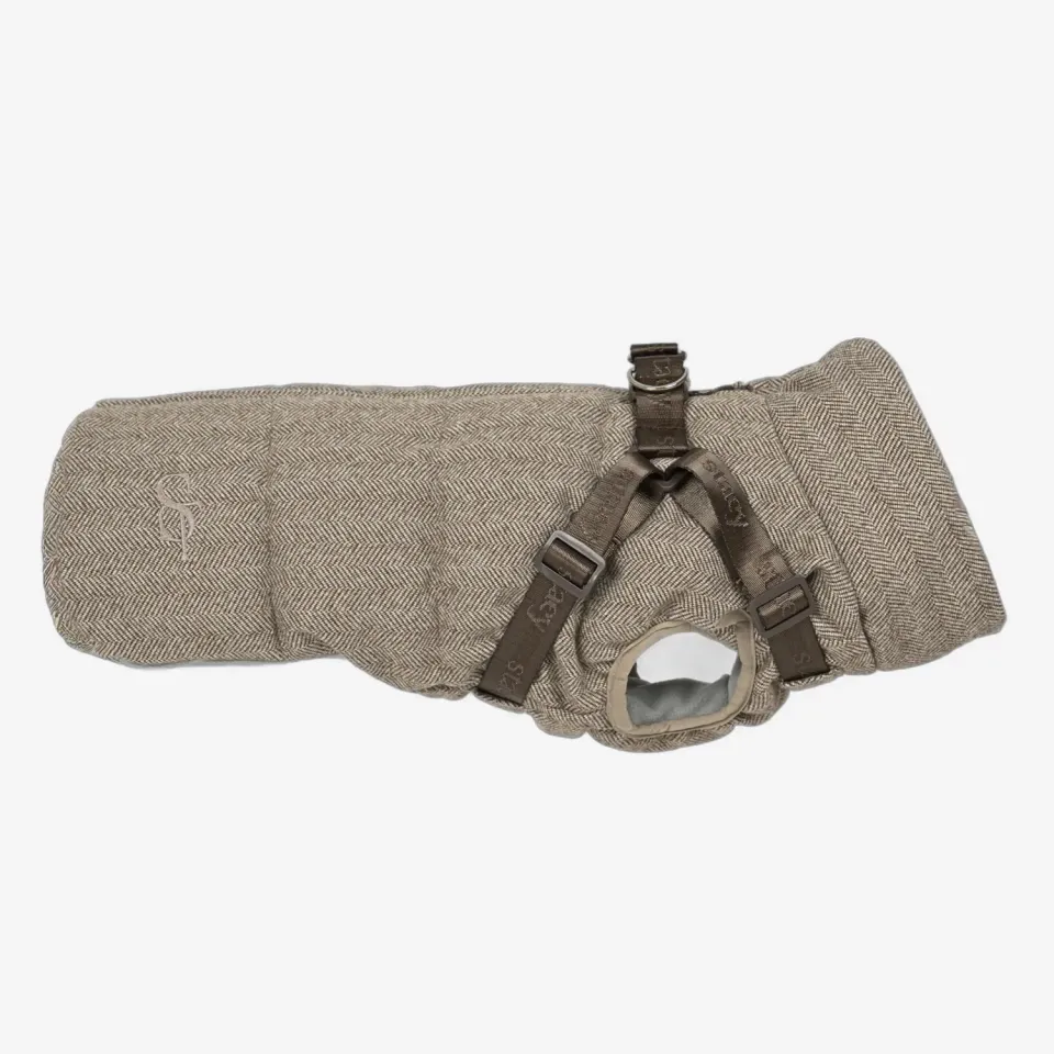 Staey Vera hundefrakke med sele Herringbone Mocca