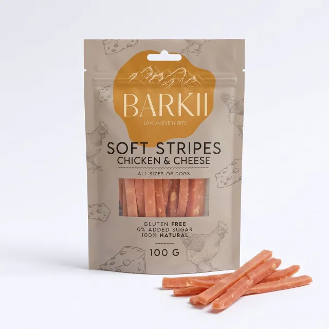 Barkii Soft Stripes godbidder kylling ost 100 g – kornfri