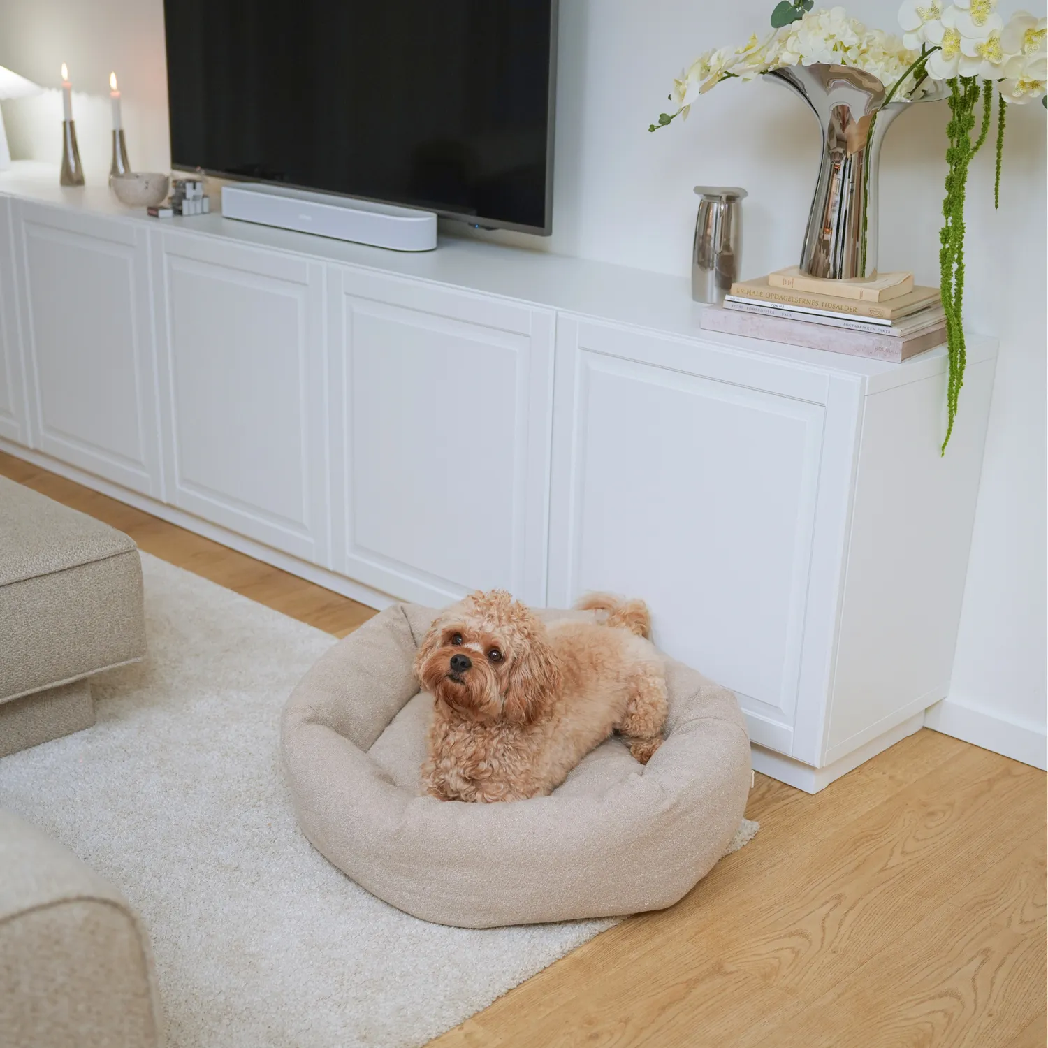 Staey Luna 3.0 hundeseng bouclé Oat sekskantet