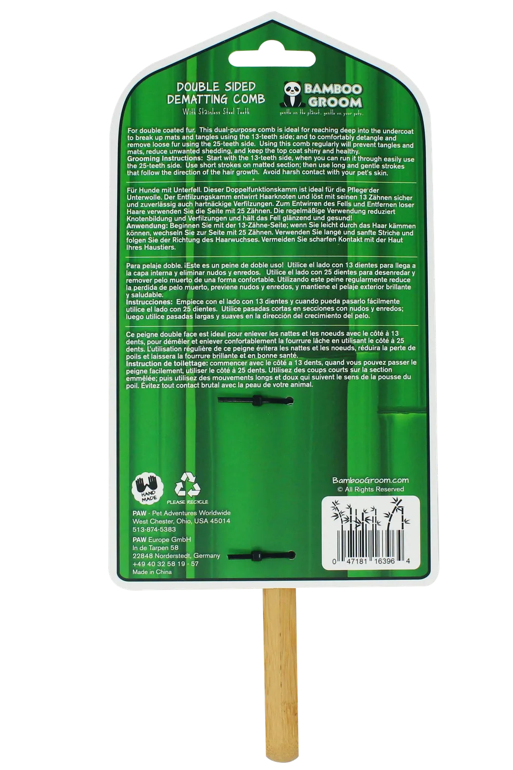 Bamboo Groom Double Sided Dematting Comb filttekam