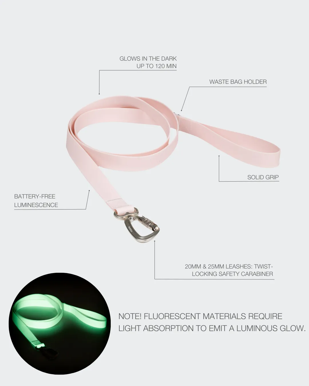 Paikka Glow hundesnor rosa 180 cm reflekterende