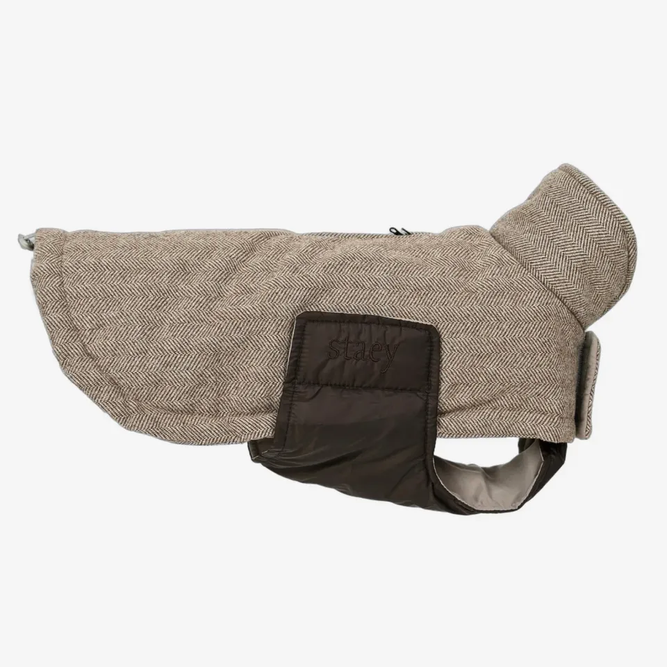 Staey Nora hundefrakke herringbone mocca overgang