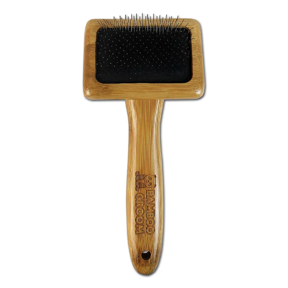 Bamboo Groom Slicker Brush with Stainless Steel Pins karte Medium