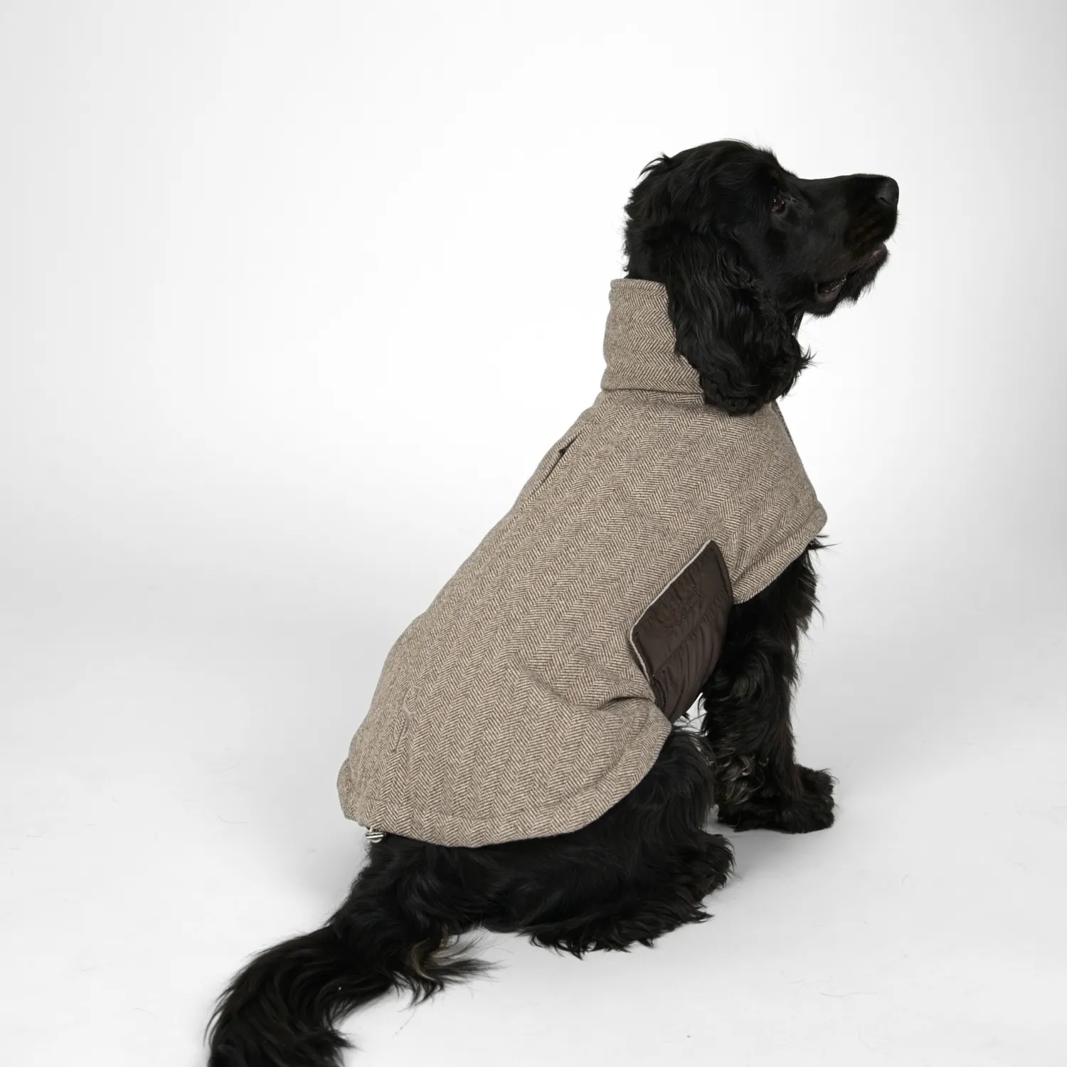 Staey Nora hundefrakke herringbone mocca overgang