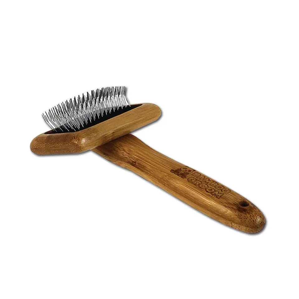 Bamboo Groom Slicker Brush with Stainless Steel Pins karte Medium