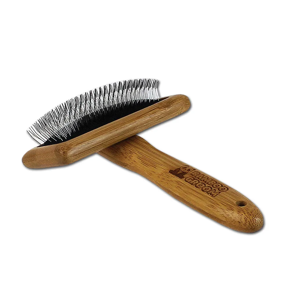 Bamboo Groom Slicker Brush with Stainless Steel Pins karte Medium